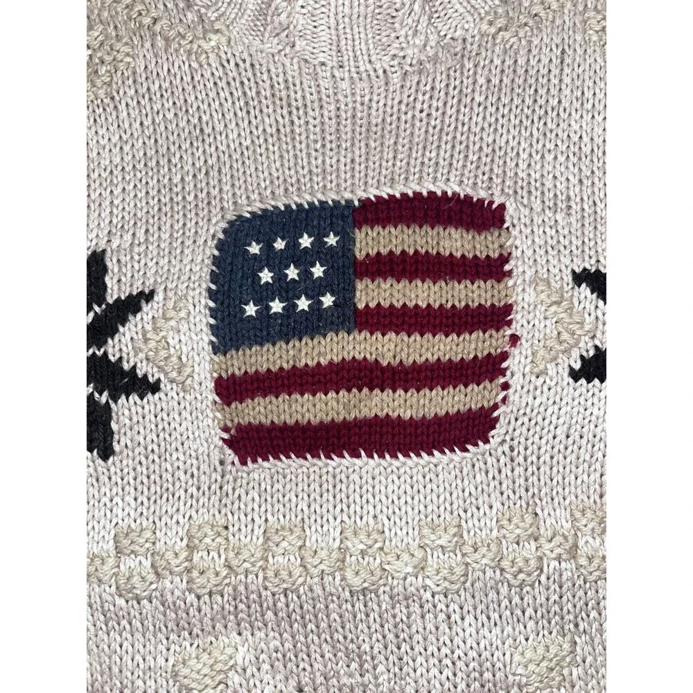 RARE Vtg 90s Ralph Lauren Polo Sport Nordic Aztec American Flag Sweater S